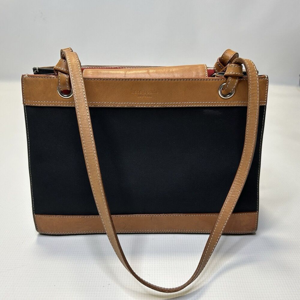 Kate Spade Vintage Canvas & Leather Satchel Black And Light Brown - Made Italy